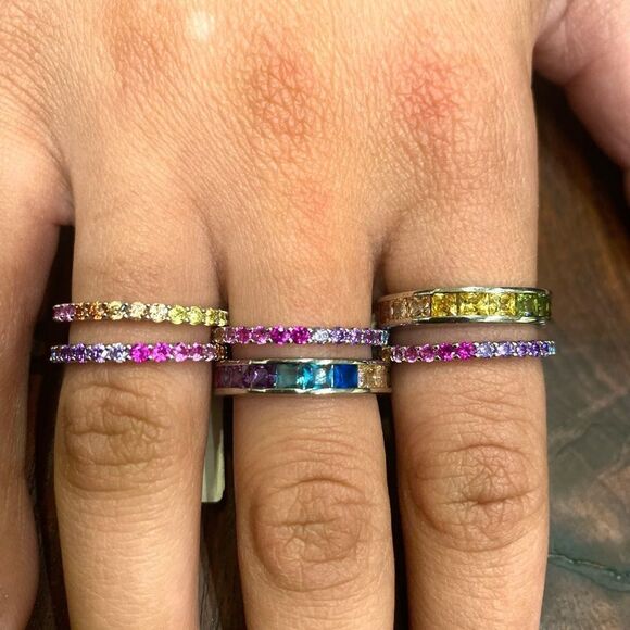 JEN HANSEN RAINBOW CHANNEL RING STERLING SILVER CUBIC ZIRCONIA. - Picture 8 of 12